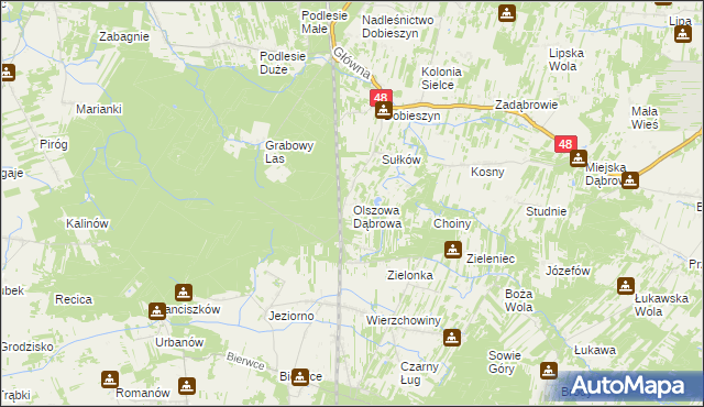 mapa Olszowa Dąbrowa, Olszowa Dąbrowa na mapie Targeo