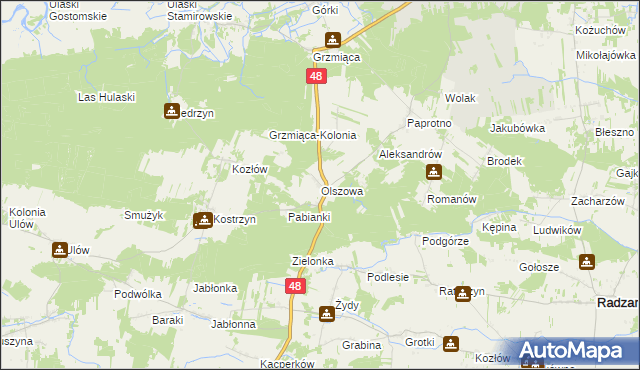 mapa Olszowa gmina Wyśmierzyce, Olszowa gmina Wyśmierzyce na mapie Targeo