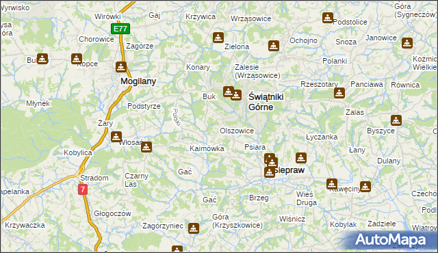 mapa Olszowice, Olszowice na mapie Targeo