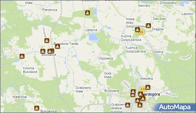 mapa Olszówka gmina Twardogóra, Olszówka gmina Twardogóra na mapie Targeo