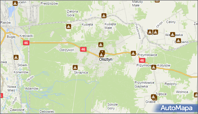 mapa Olsztyn powiat częstochowski, Olsztyn powiat częstochowski na mapie Targeo