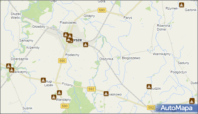 mapa Olszynka gmina Korsze, Olszynka gmina Korsze na mapie Targeo