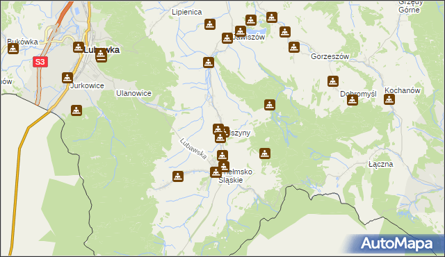 mapa Olszyny gmina Kamienna Góra, Olszyny gmina Kamienna Góra na mapie Targeo