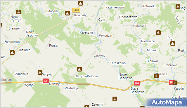 mapa Olszyny gmina Piątnica, Olszyny gmina Piątnica na mapie Targeo