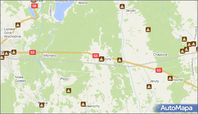 mapa Olszyny gmina Szczytno, Olszyny gmina Szczytno na mapie Targeo