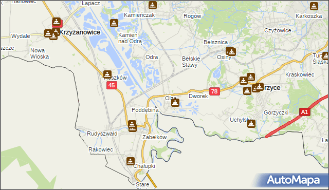 mapa Olza gmina Gorzyce, Olza gmina Gorzyce na mapie Targeo