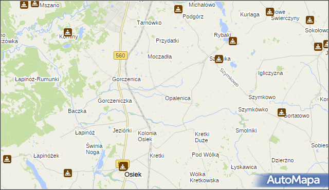 mapa Opalenica gmina Brodnica, Opalenica gmina Brodnica na mapie Targeo