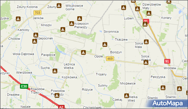 mapa Opole gmina Parzęczew, Opole gmina Parzęczew na mapie Targeo