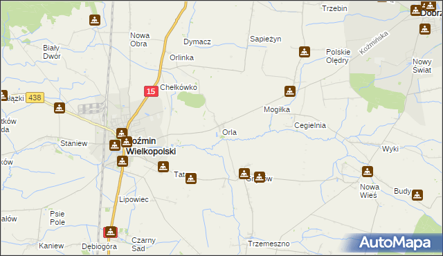 mapa Orla gmina Koźmin Wielkopolski, Orla gmina Koźmin Wielkopolski na mapie Targeo