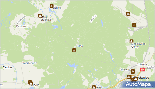 mapa Orle gmina Mirosławiec, Orle gmina Mirosławiec na mapie Targeo