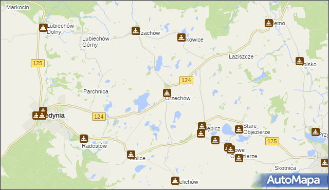 mapa Orzechów gmina Cedynia, Orzechów gmina Cedynia na mapie Targeo