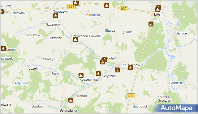 mapa Orzechów gmina Wierzbno, Orzechów gmina Wierzbno na mapie Targeo