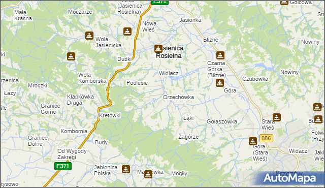 mapa Orzechówka gmina Jasienica Rosielna, Orzechówka gmina Jasienica Rosielna na mapie Targeo