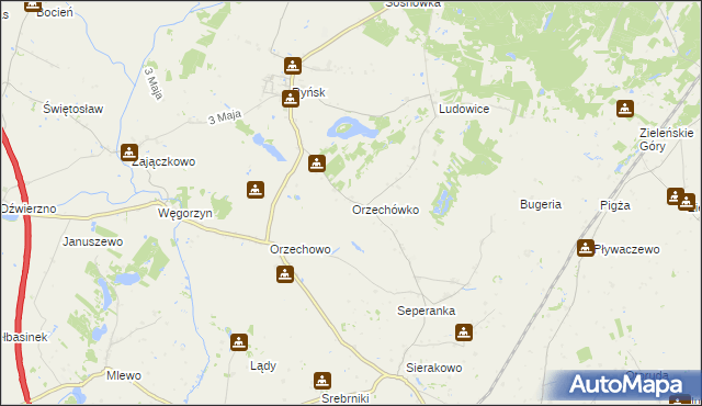 mapa Orzechówko gmina Ryńsk, Orzechówko gmina Ryńsk na mapie Targeo