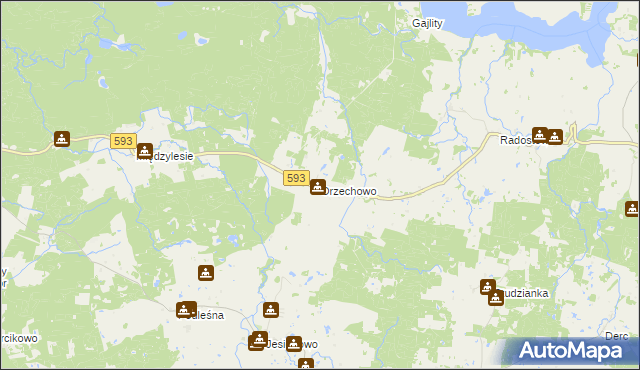 mapa Orzechowo gmina Dobre Miasto, Orzechowo gmina Dobre Miasto na mapie Targeo