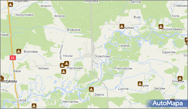 mapa Orzechowo gmina Miłosław, Orzechowo gmina Miłosław na mapie Targeo