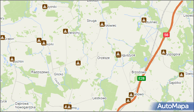 mapa Orzesze gmina Nowogard, Orzesze gmina Nowogard na mapie Targeo