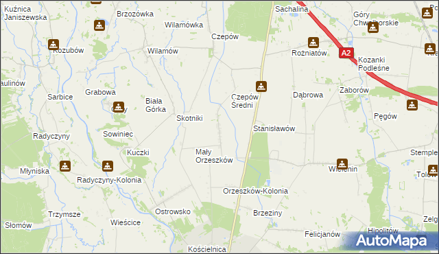 mapa Orzeszków gmina Uniejów, Orzeszków gmina Uniejów na mapie Targeo