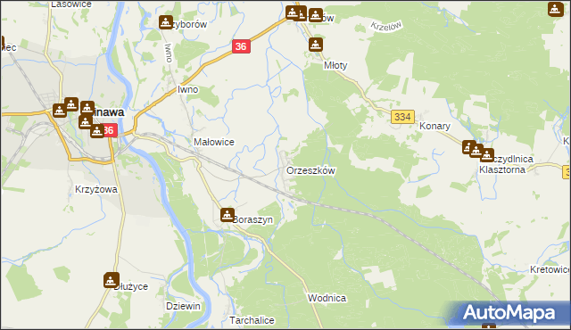 mapa Orzeszków gmina Wińsko, Orzeszków gmina Wińsko na mapie Targeo