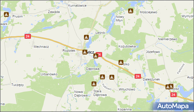 mapa Orzeszkowo gmina Kwilcz, Orzeszkowo gmina Kwilcz na mapie Targeo