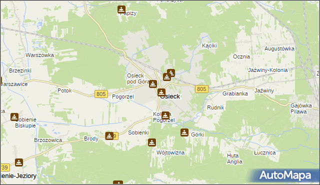 mapa Osieck, Osieck na mapie Targeo