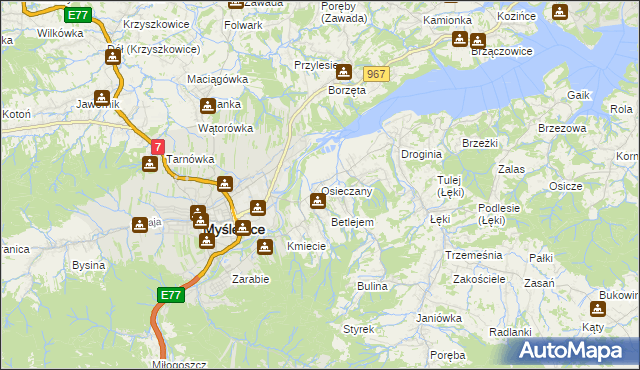 mapa Osieczany, Osieczany na mapie Targeo