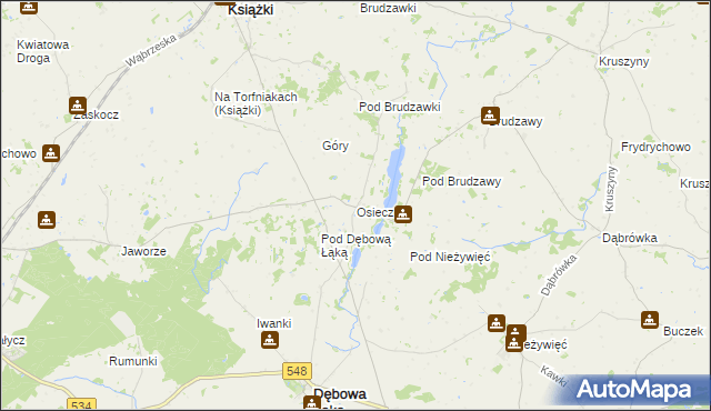 mapa Osieczek gmina Książki, Osieczek gmina Książki na mapie Targeo