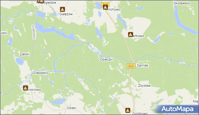 mapa Osieczki gmina Borzytuchom, Osieczki gmina Borzytuchom na mapie Targeo