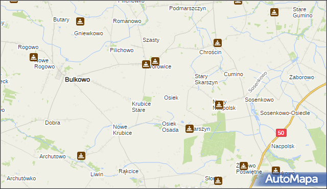 mapa Osiek gmina Bulkowo, Osiek gmina Bulkowo na mapie Targeo