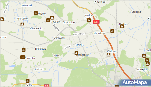 mapa Osiek gmina Jarocin, Osiek gmina Jarocin na mapie Targeo