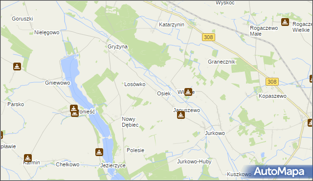 mapa Osiek gmina Kościan, Osiek gmina Kościan na mapie Targeo