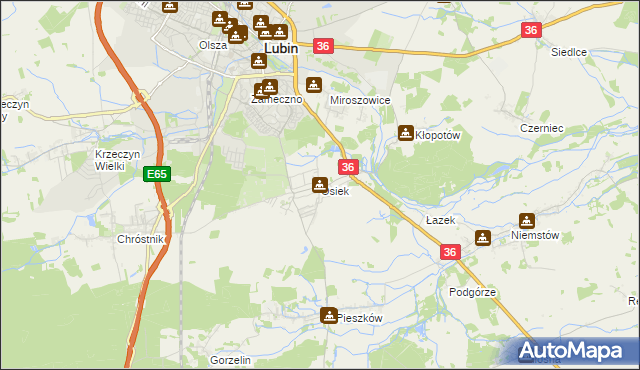mapa Osiek gmina Lubin, Osiek gmina Lubin na mapie Targeo