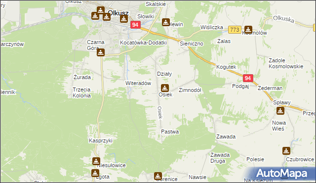 mapa Osiek gmina Olkusz, Osiek gmina Olkusz na mapie Targeo