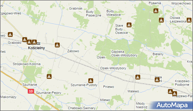 mapa Osiek gmina Zawidz, Osiek gmina Zawidz na mapie Targeo