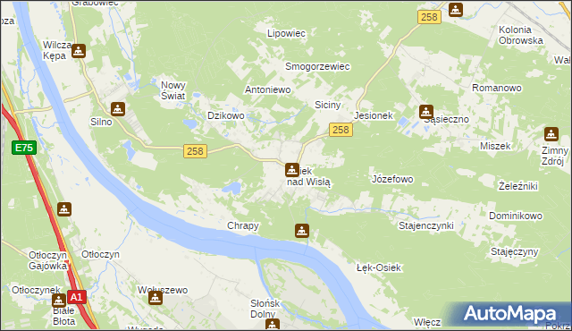 mapa Osiek nad Wisłą, Osiek nad Wisłą na mapie Targeo