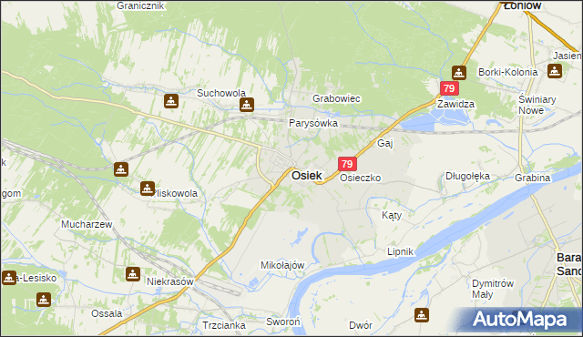 mapa Osiek powiat staszowski, Osiek powiat staszowski na mapie Targeo