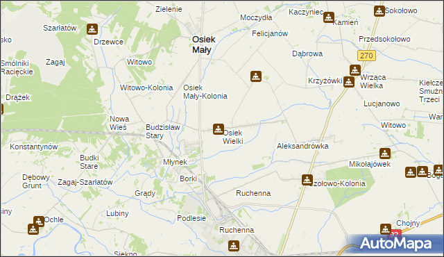 mapa Osiek Wielki gmina Osiek Mały, Osiek Wielki gmina Osiek Mały na mapie Targeo