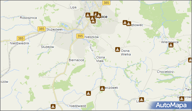 mapa Osina Mała gmina Ziębice, Osina Mała gmina Ziębice na mapie Targeo