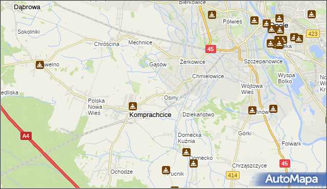 mapa Osiny gmina Komprachcice, Osiny gmina Komprachcice na mapie Targeo