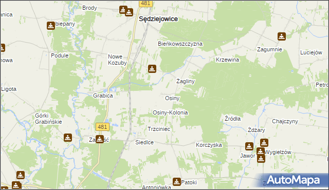 mapa Osiny gmina Sędziejowice, Osiny gmina Sędziejowice na mapie Targeo