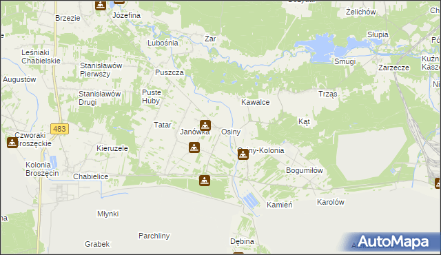 mapa Osiny gmina Szczerców, Osiny gmina Szczerców na mapie Targeo