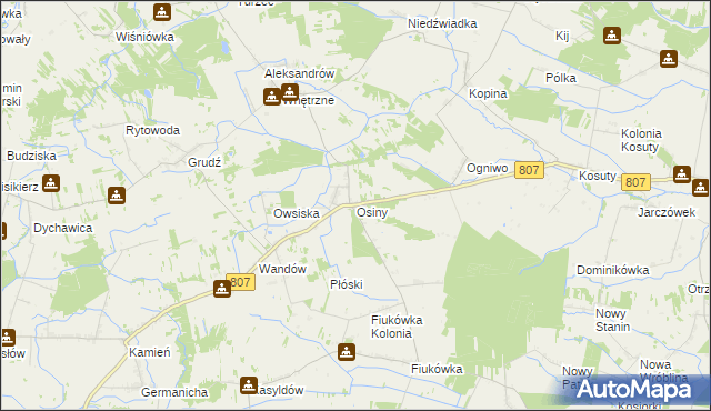 mapa Osiny gmina Wola Mysłowska, Osiny gmina Wola Mysłowska na mapie Targeo