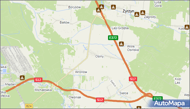 mapa Osiny gmina Żyrzyn, Osiny gmina Żyrzyn na mapie Targeo