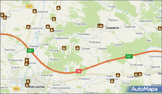 mapa Osowa gmina Galewice, Osowa gmina Galewice na mapie Targeo