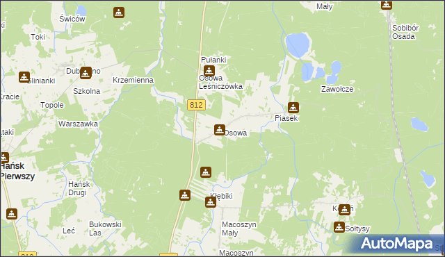 mapa Osowa gmina Hańsk, Osowa gmina Hańsk na mapie Targeo