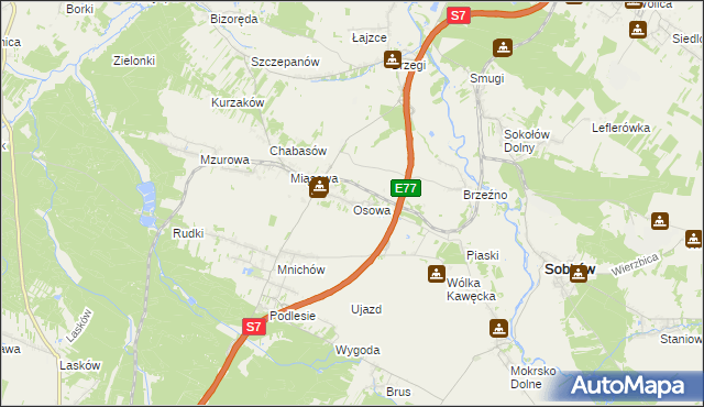 mapa Osowa gmina Sobków, Osowa gmina Sobków na mapie Targeo