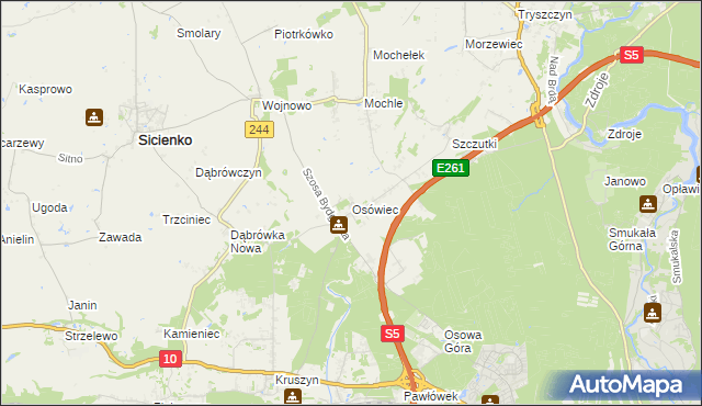 mapa Osówiec gmina Sicienko, Osówiec gmina Sicienko na mapie Targeo
