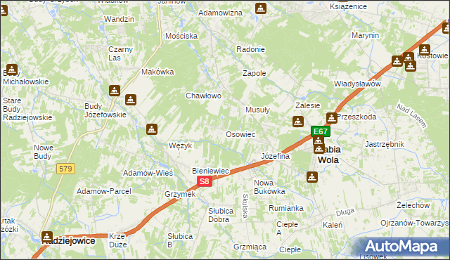 mapa Osowiec gmina Żabia Wola, Osowiec gmina Żabia Wola na mapie Targeo