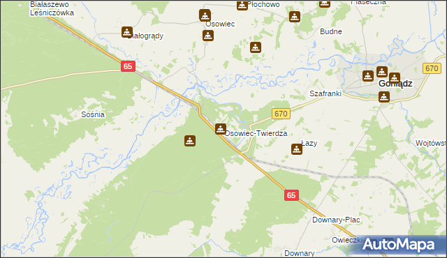 mapa Osowiec-Twierdza, Osowiec-Twierdza na mapie Targeo