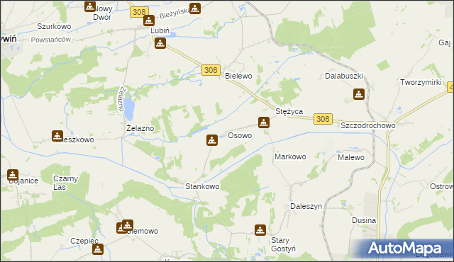 mapa Osowo gmina Gostyń, Osowo gmina Gostyń na mapie Targeo